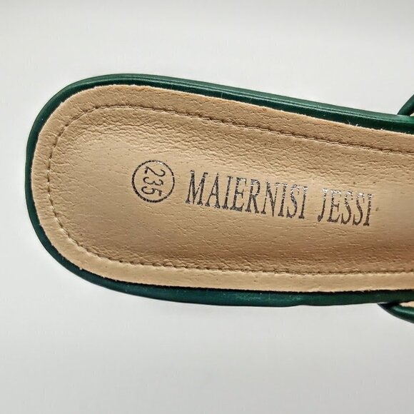 Maiernisi Jessi Green Quilted Square Open Toe Clear Heel Mules - Picture 8 of 8